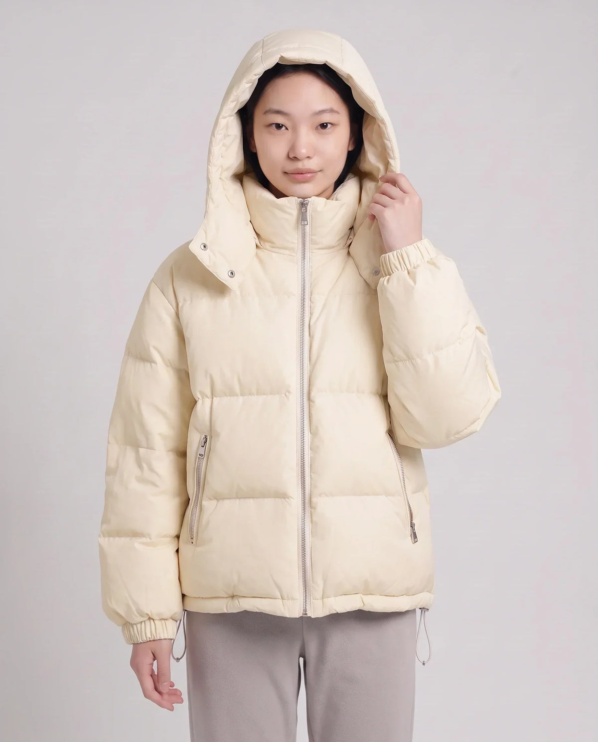 Short Oversized Puffer Jacket with Detachable Hood
