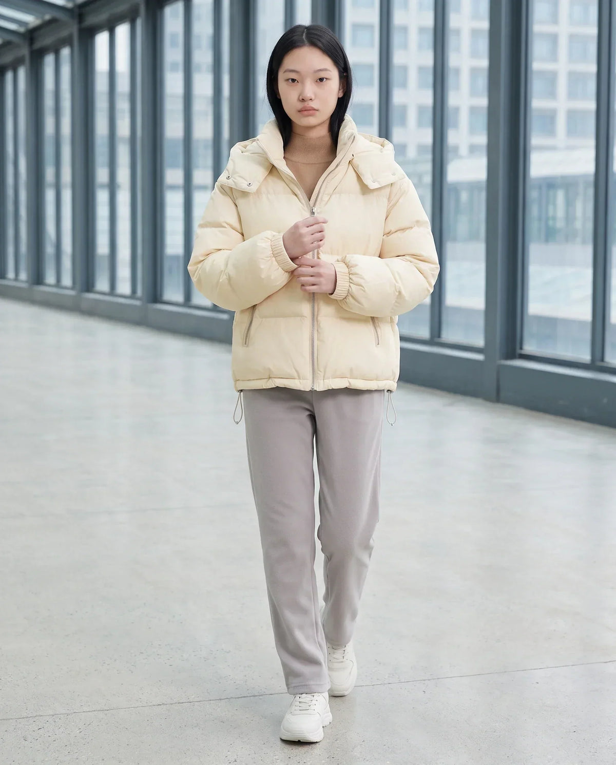 Short Oversized Puffer Jacket with Detachable Hood