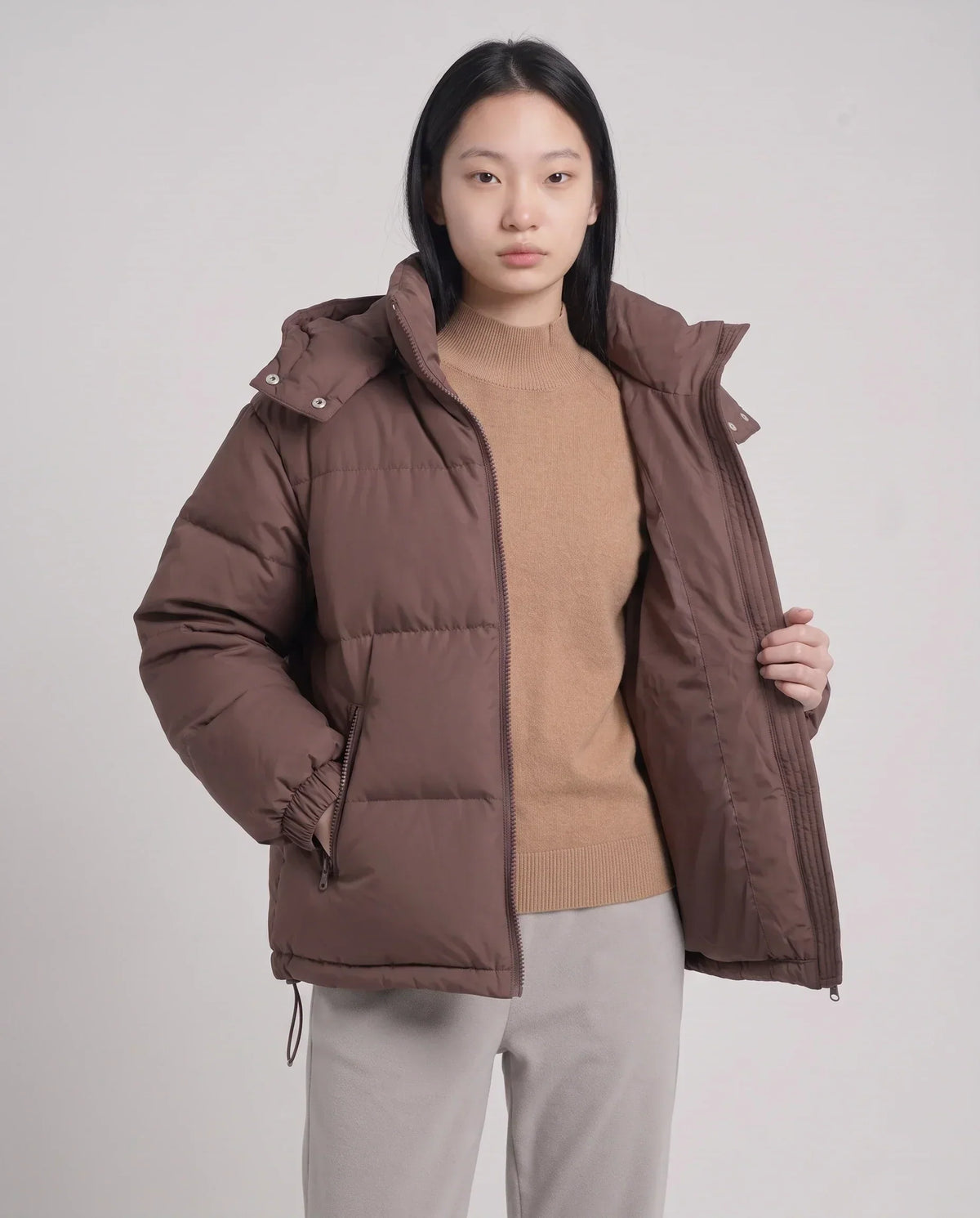 Short Oversized Puffer Jacket with Detachable Hood