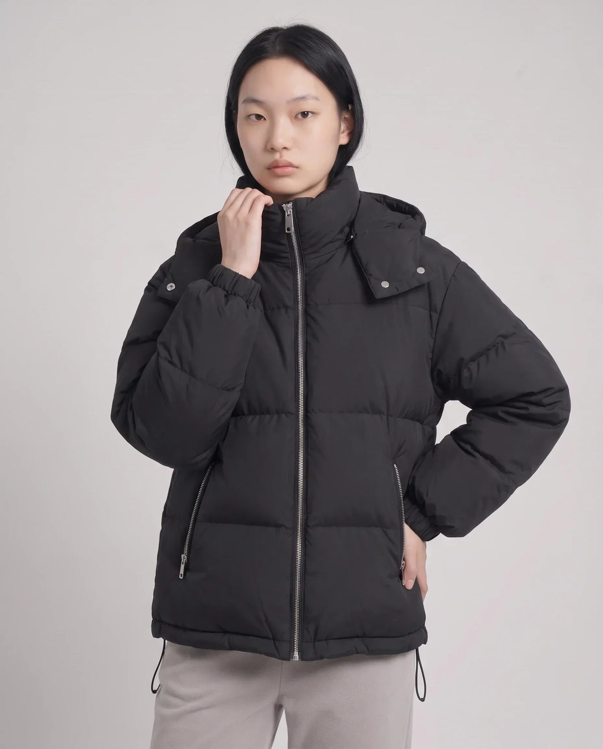 Short Oversized Puffer Jacket with Detachable Hood