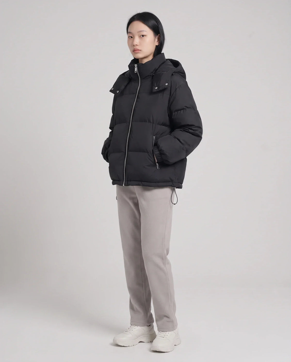 Short Oversized Puffer Jacket with Detachable Hood