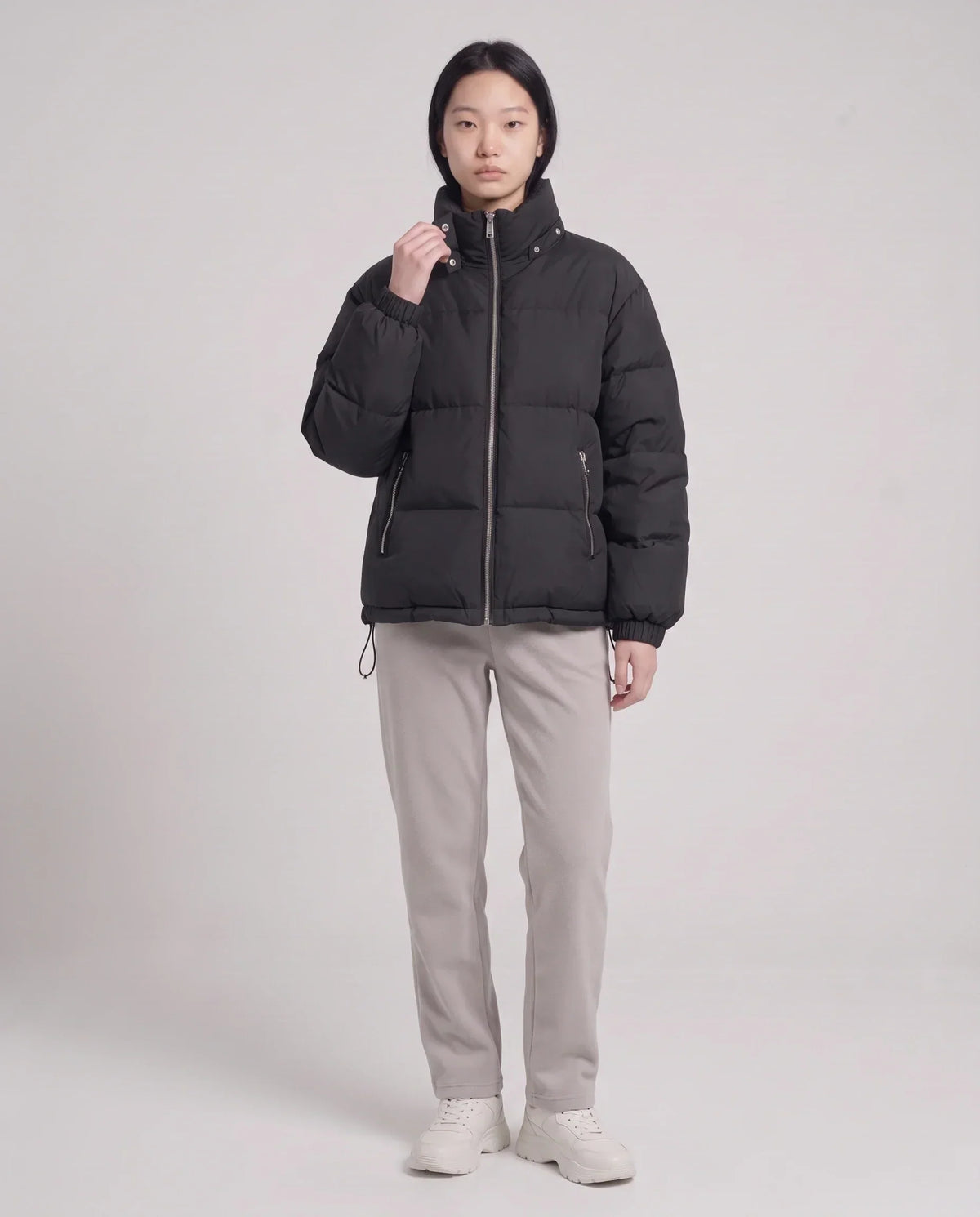 Short Oversized Puffer Jacket with Detachable Hood
