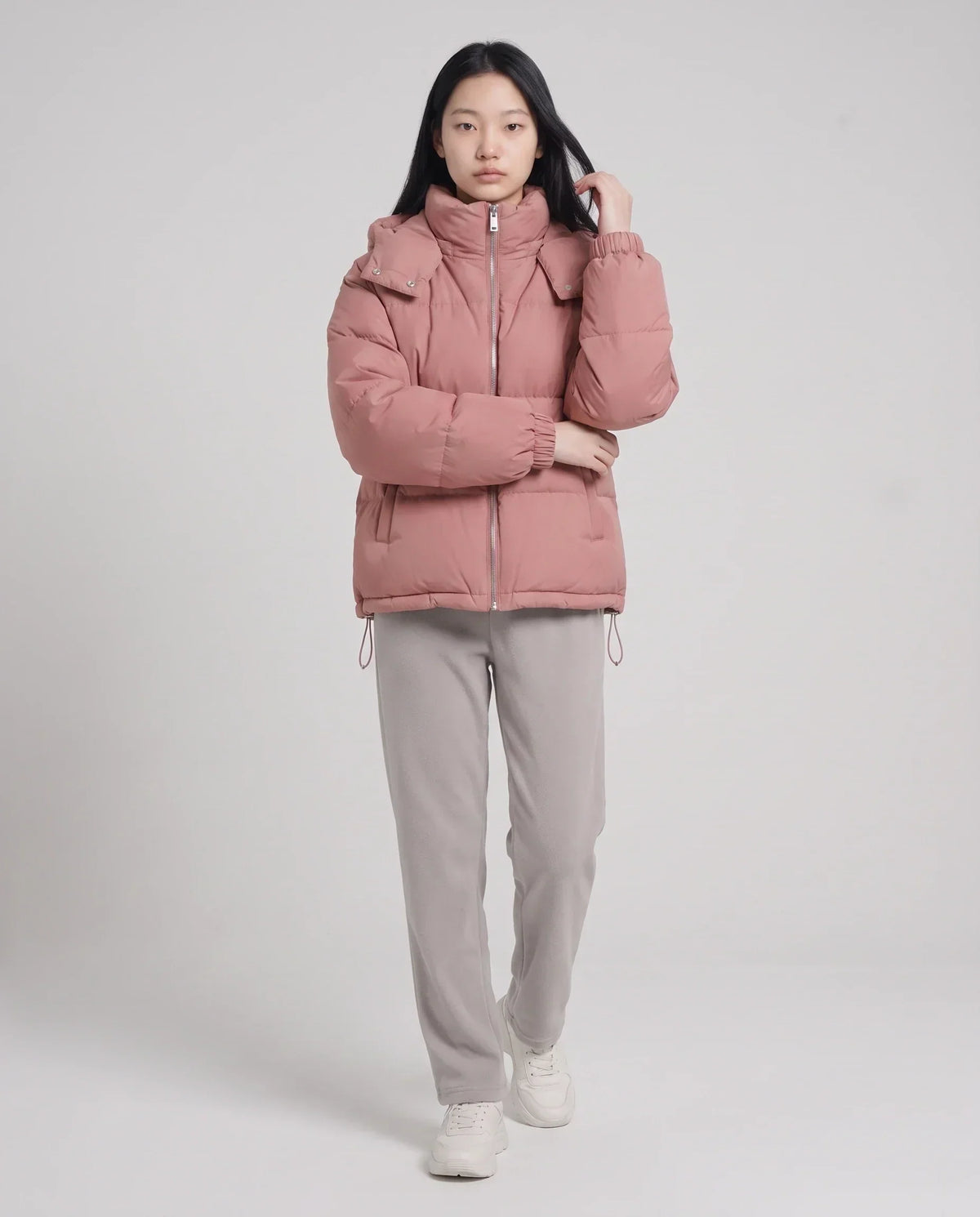 Short Oversized Puffer Jacket with Detachable Hood