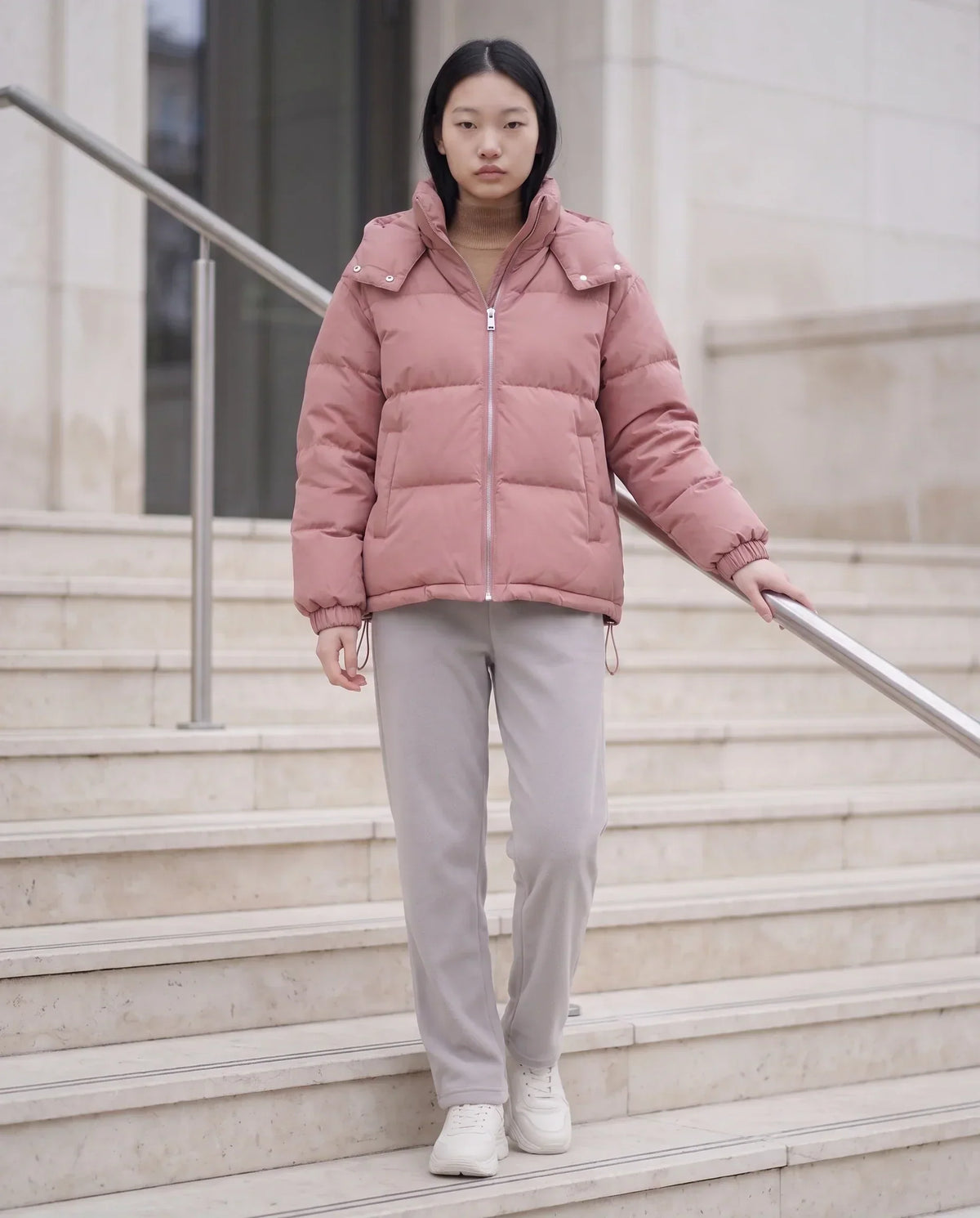 Short Oversized Puffer Jacket with Detachable Hood