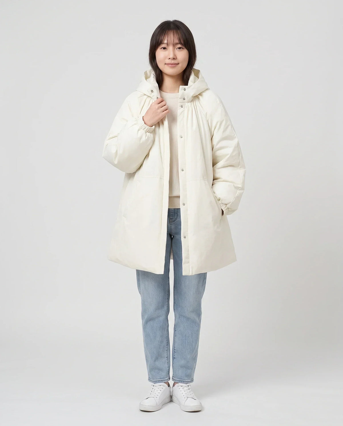 Oversized Hooded Puffer Jacket with Gathered Collar