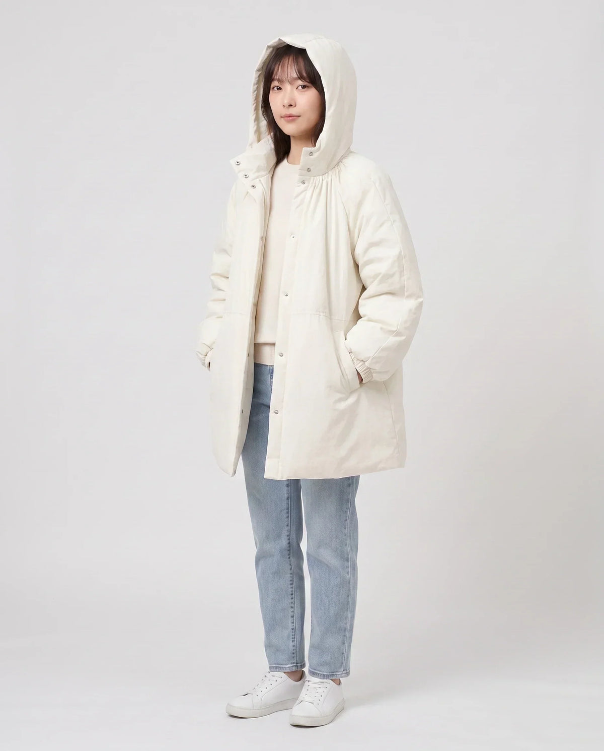 Oversized Hooded Puffer Jacket with Gathered Collar