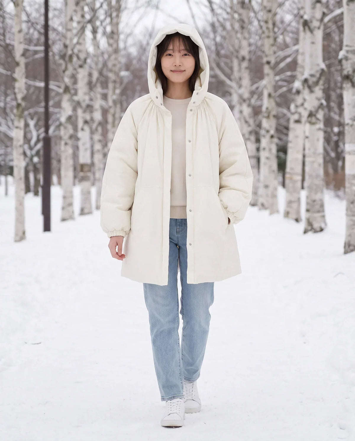 Oversized Hooded Puffer Jacket with Gathered Collar