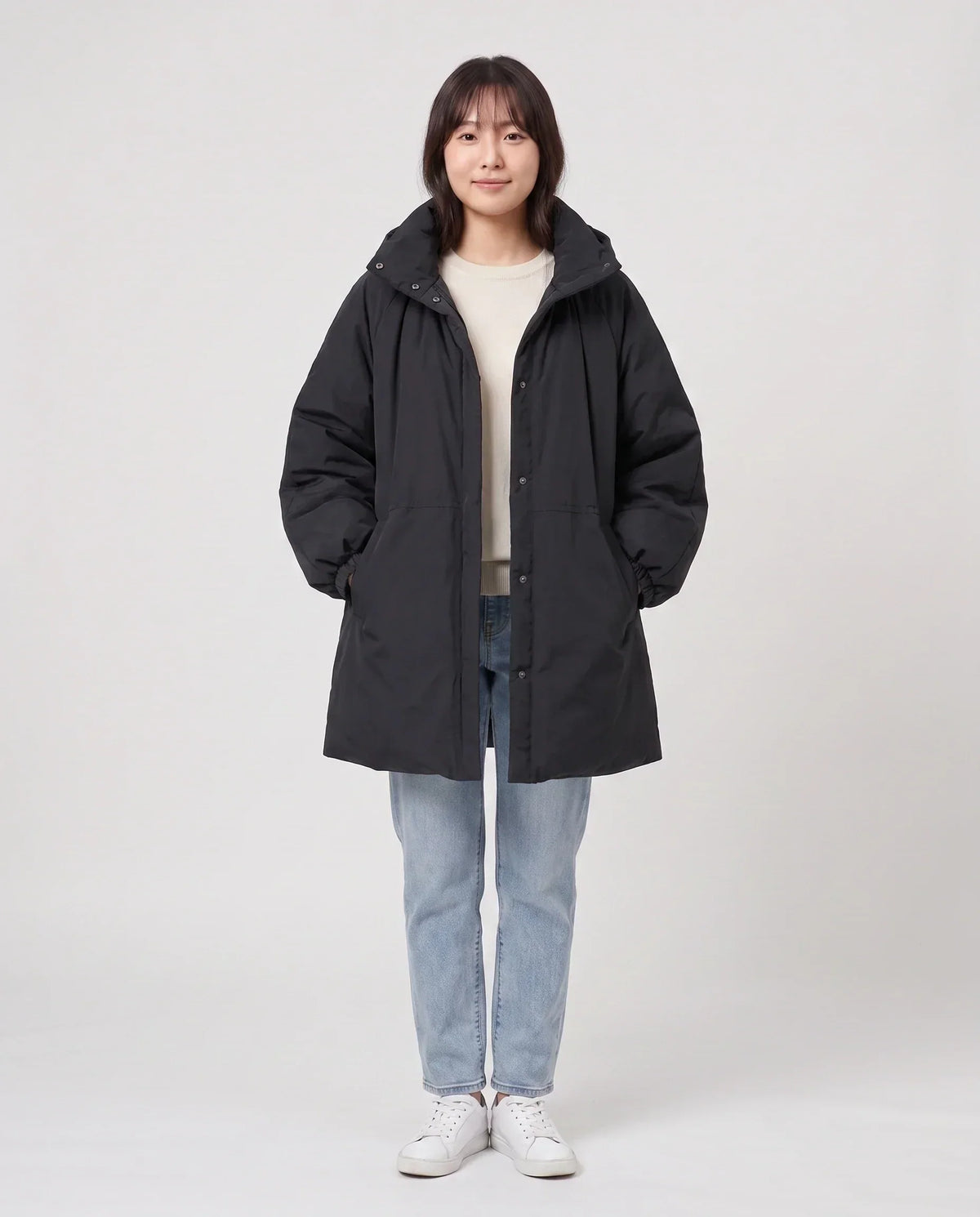 Oversized Hooded Puffer Jacket with Gathered Collar