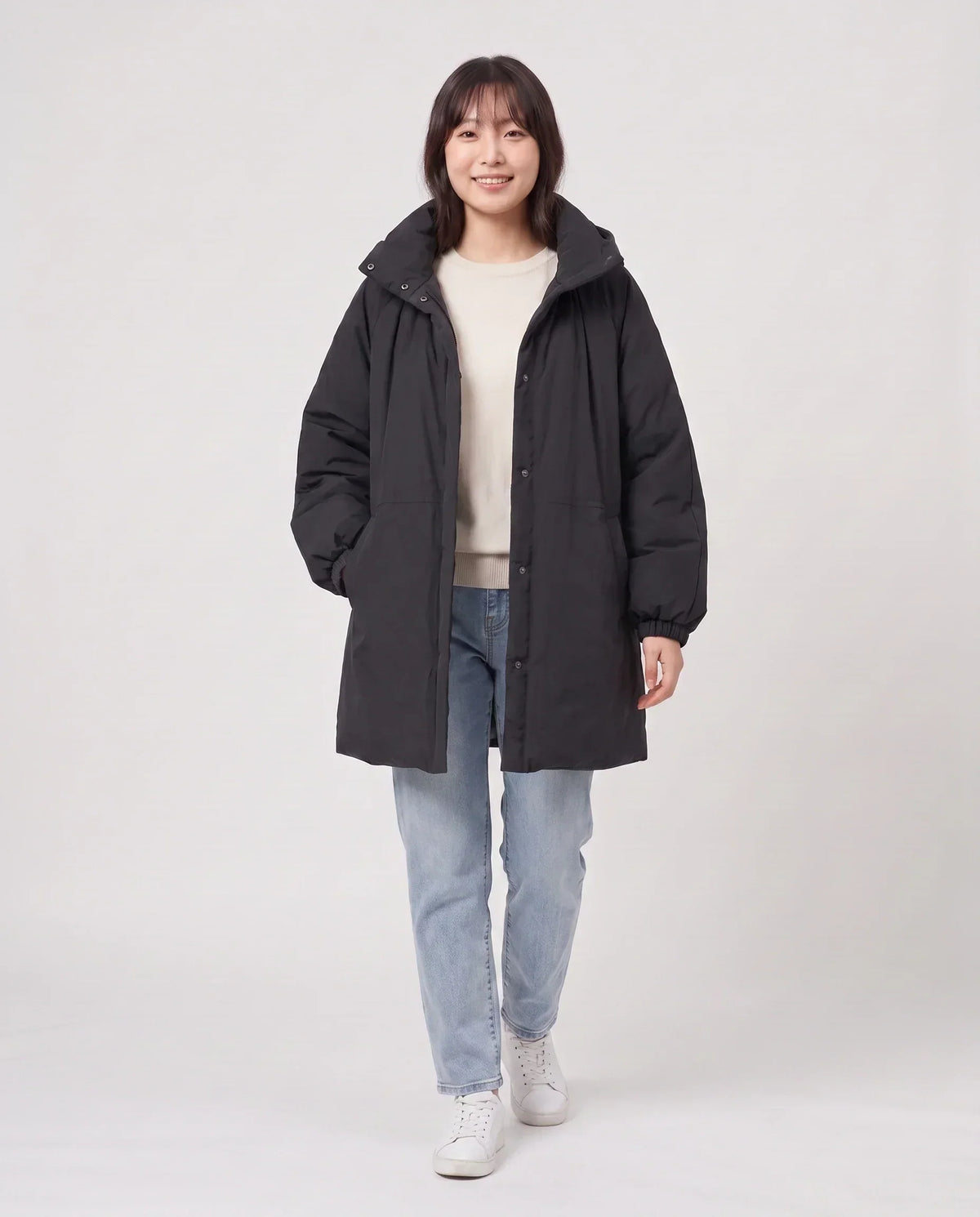 Oversized Hooded Puffer Jacket with Gathered Collar
