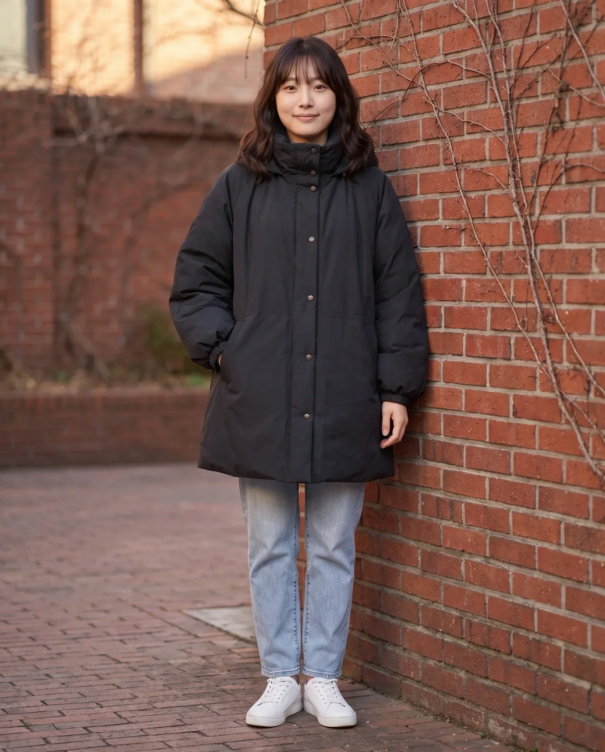 Oversized Hooded Puffer Jacket with Gathered Collar