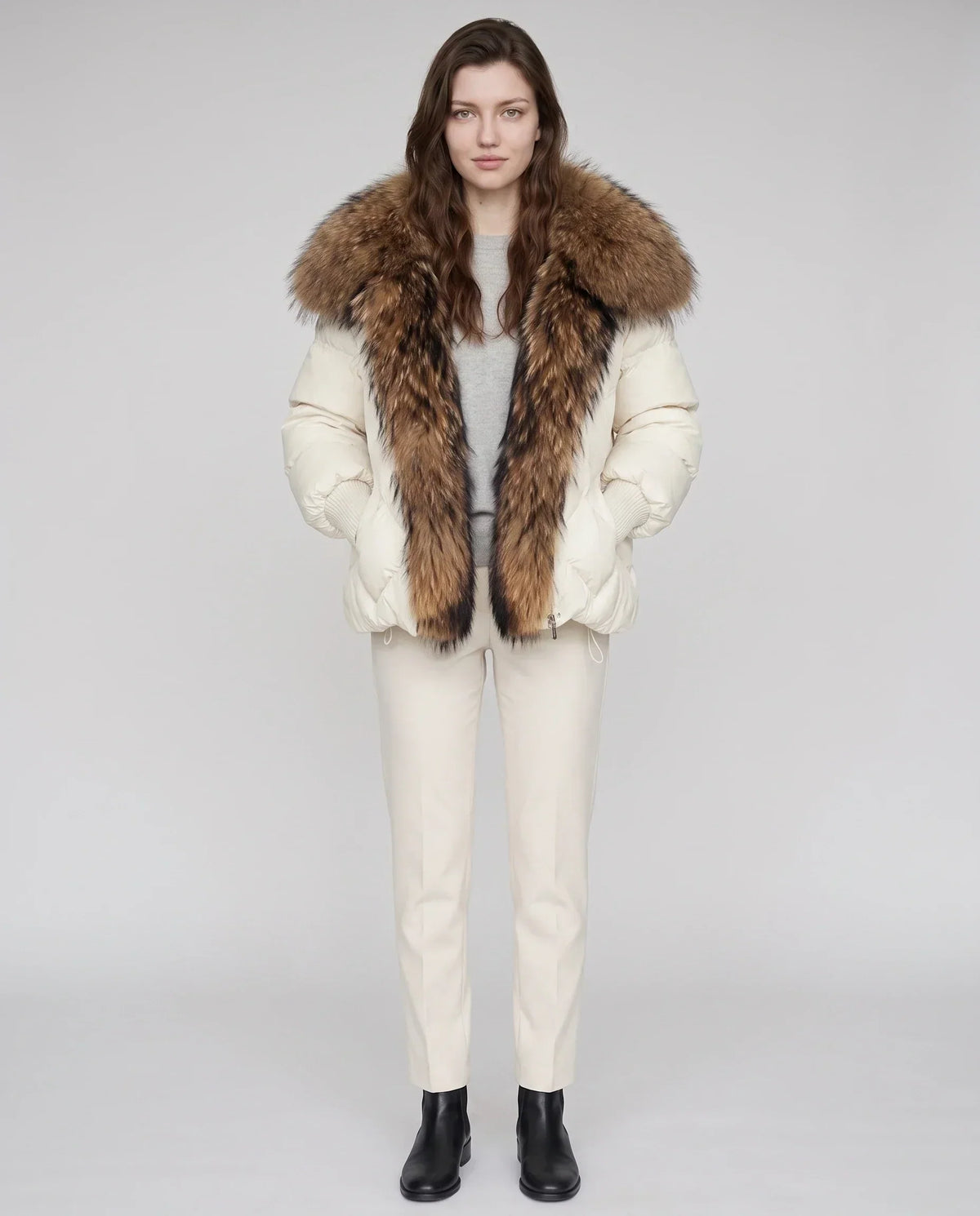 Oversized Puffer Jacket with Faux Fur Shawl Collar