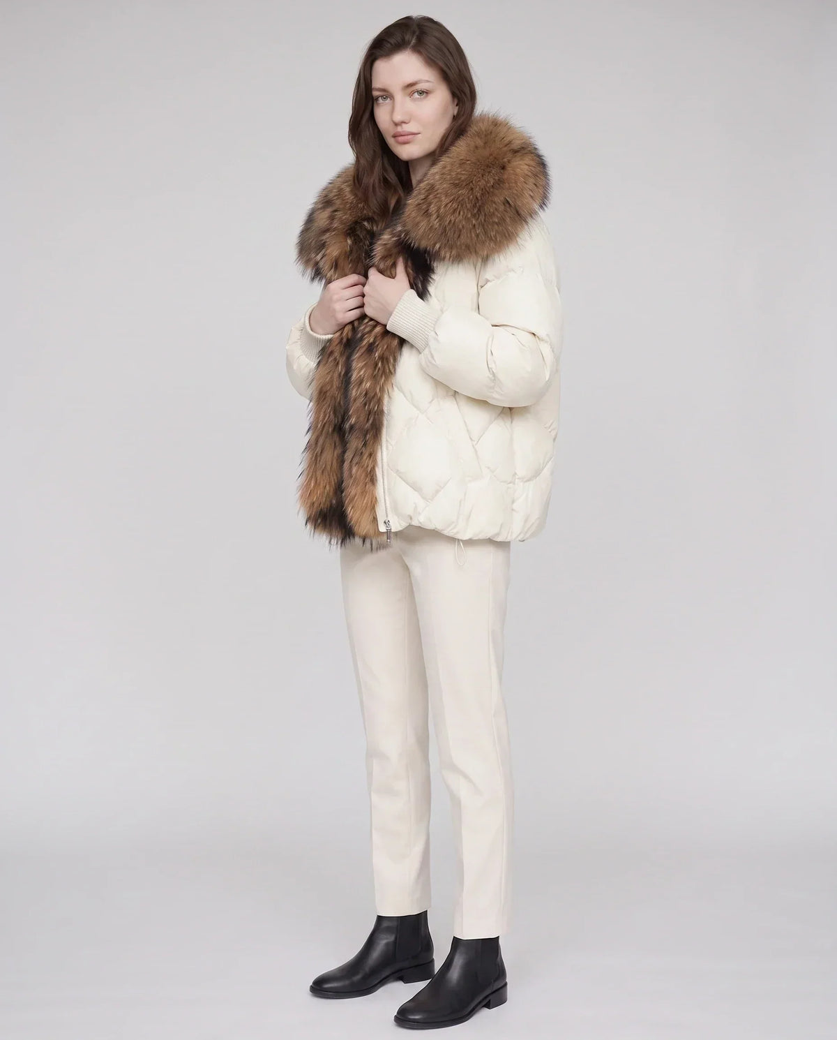 Oversized Puffer Jacket with Faux Fur Shawl Collar