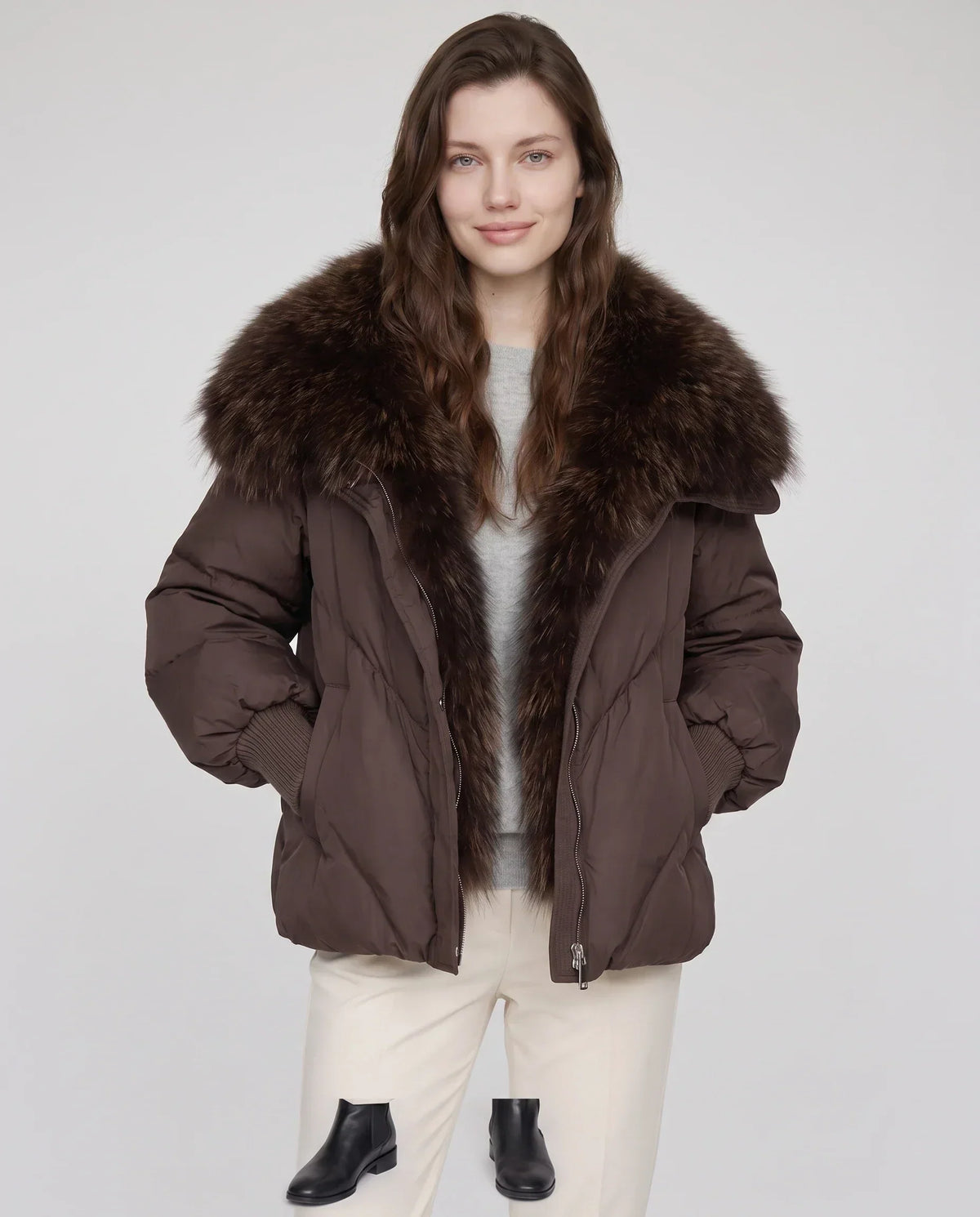 Oversized Puffer Jacket with Faux Fur Shawl Collar
