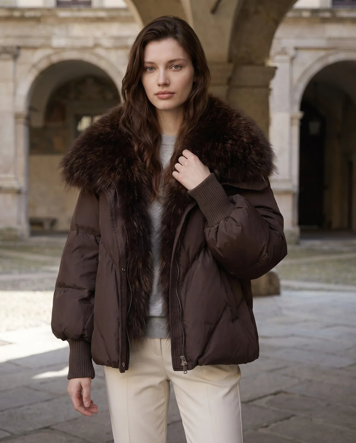 Oversized Puffer Jacket with Faux Fur Shawl Collar