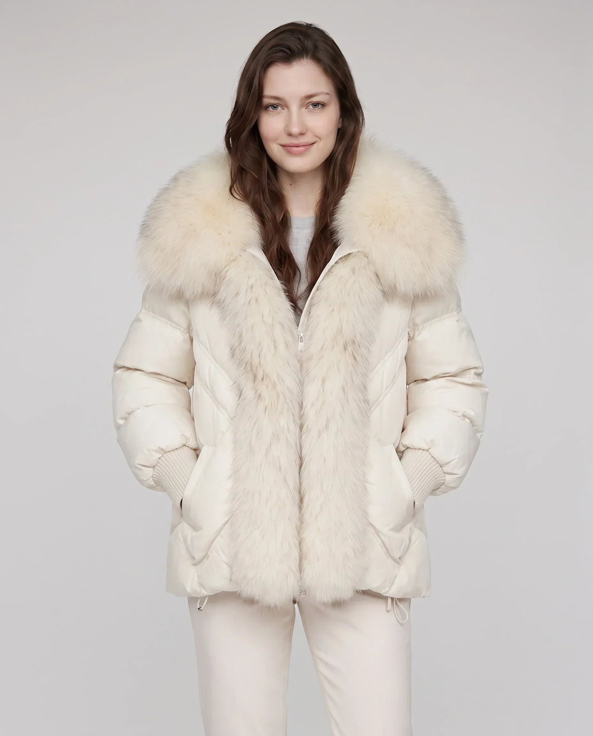 Oversized Puffer Jacket with Faux Fur Shawl Collar