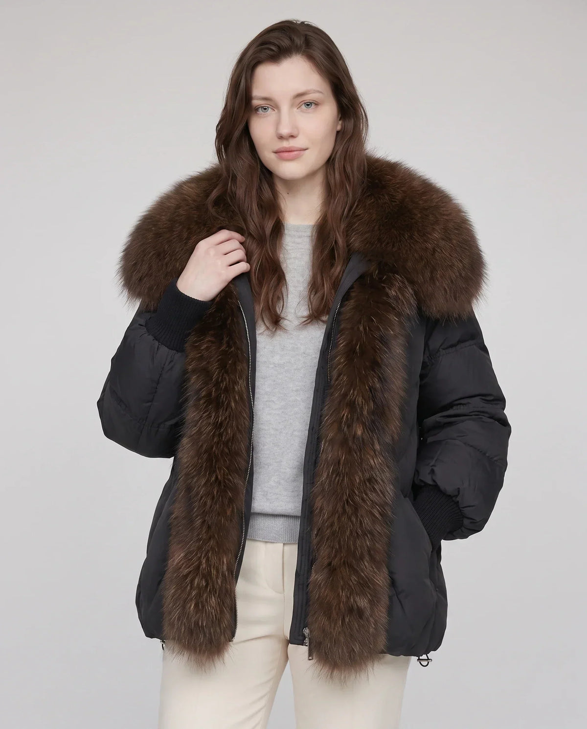 Oversized Puffer Jacket with Faux Fur Shawl Collar