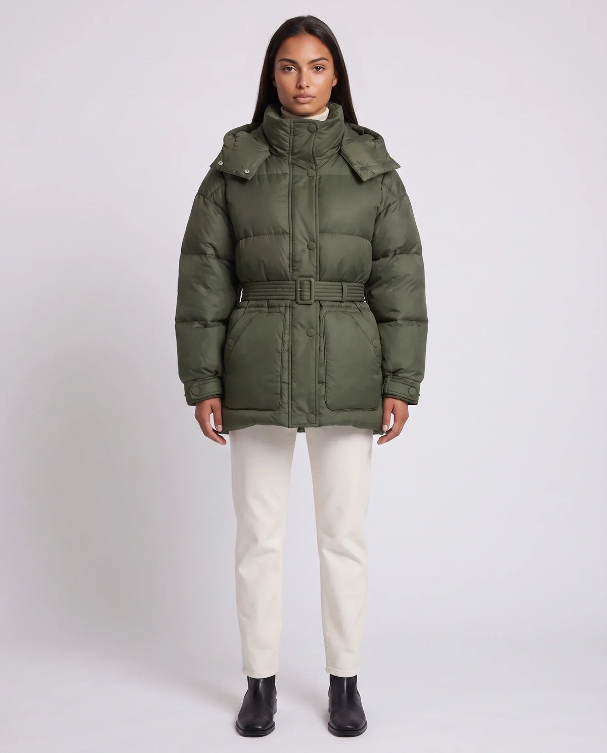Oversized Hooded Puffer Jacket with Belt