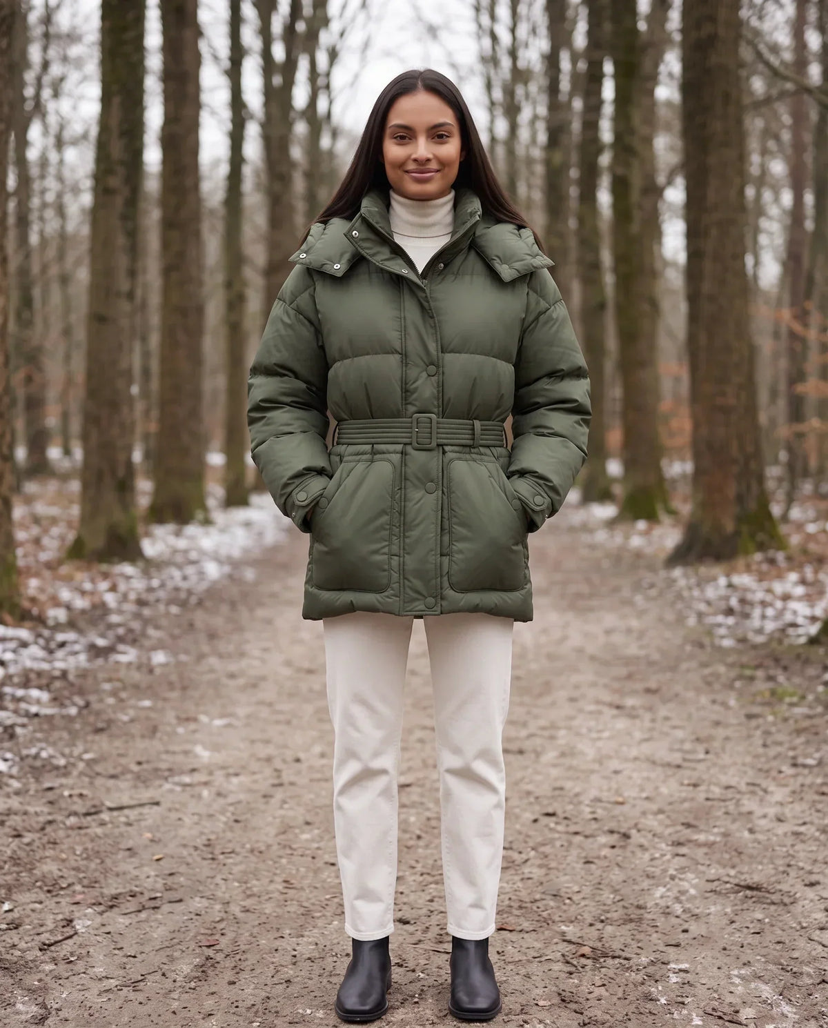 Oversized Hooded Puffer Jacket with Belt