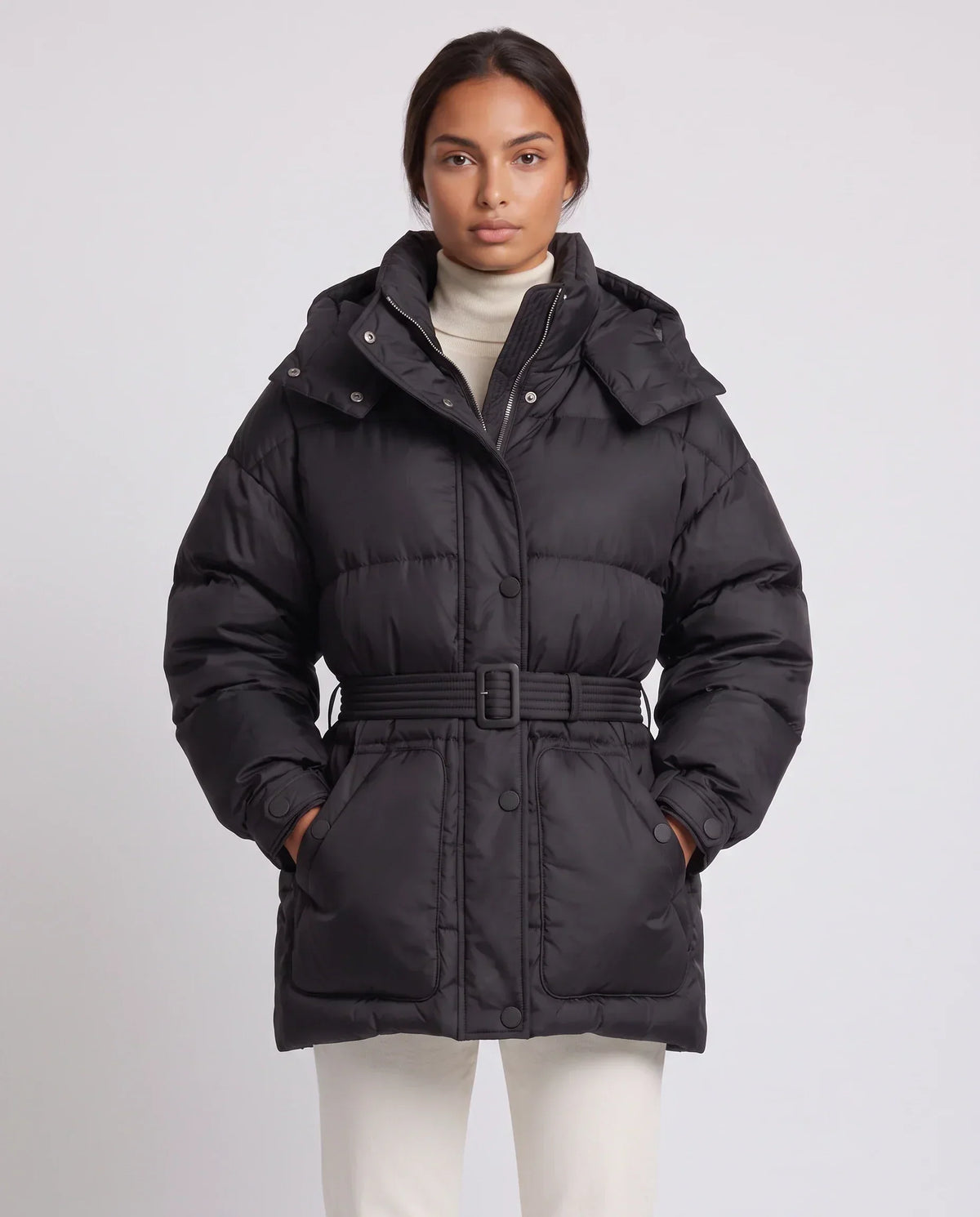 Oversized Hooded Puffer Jacket with Belt