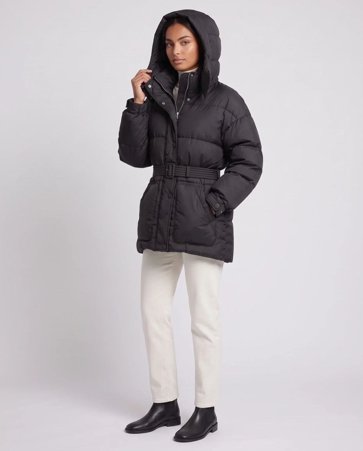 Oversized Hooded Puffer Jacket with Belt