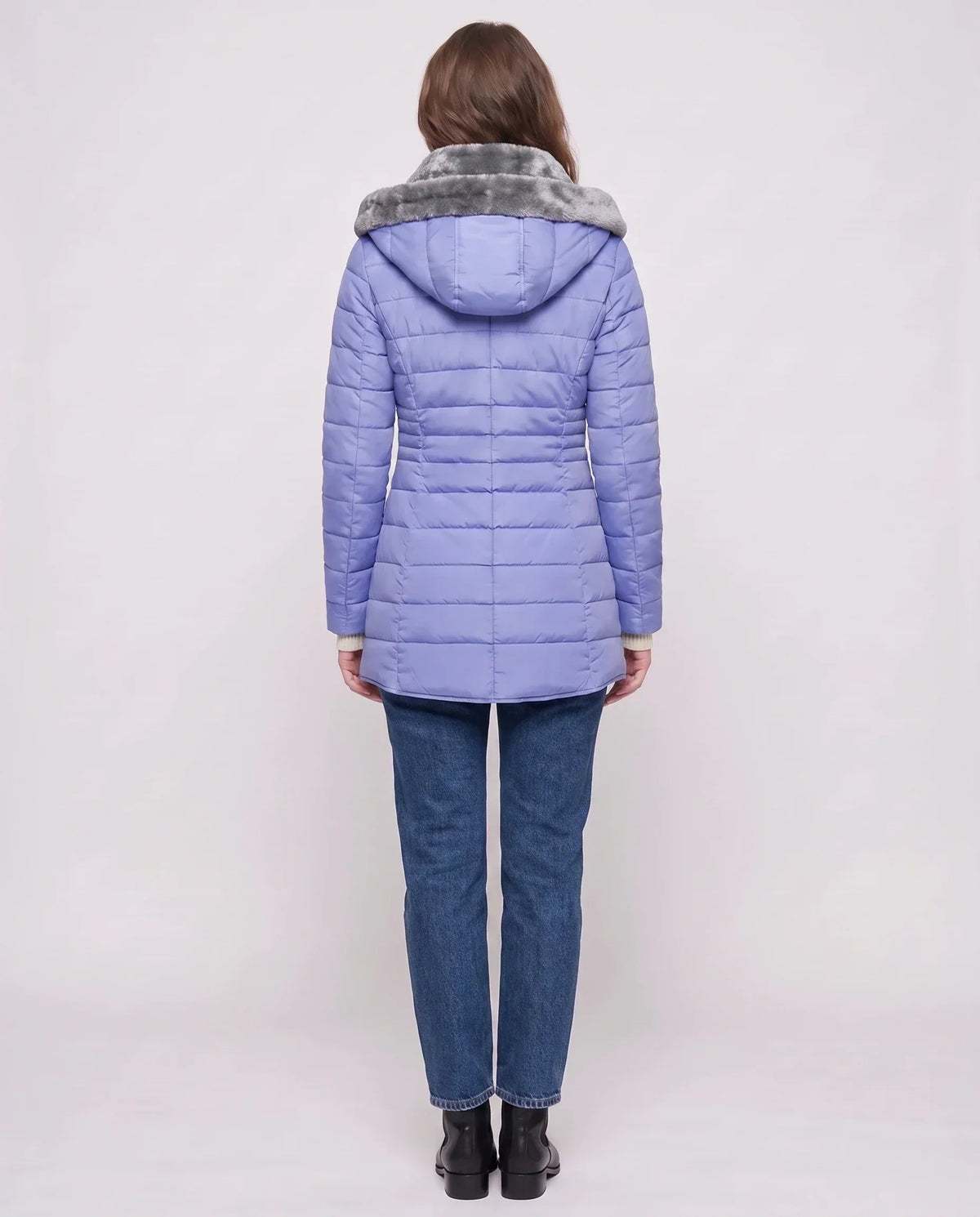 Mid-Length Fleece-Lined Puffer Jacket with Hood