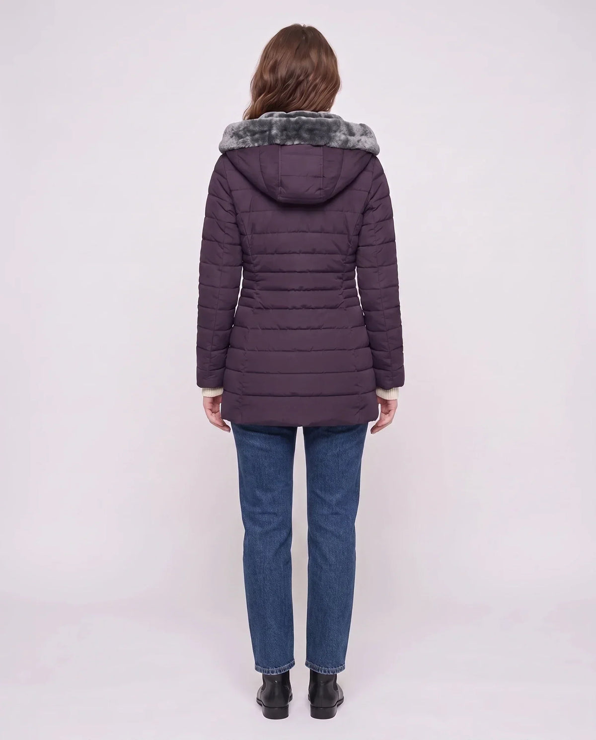 Mid-Length Fleece-Lined Puffer Jacket with Hood