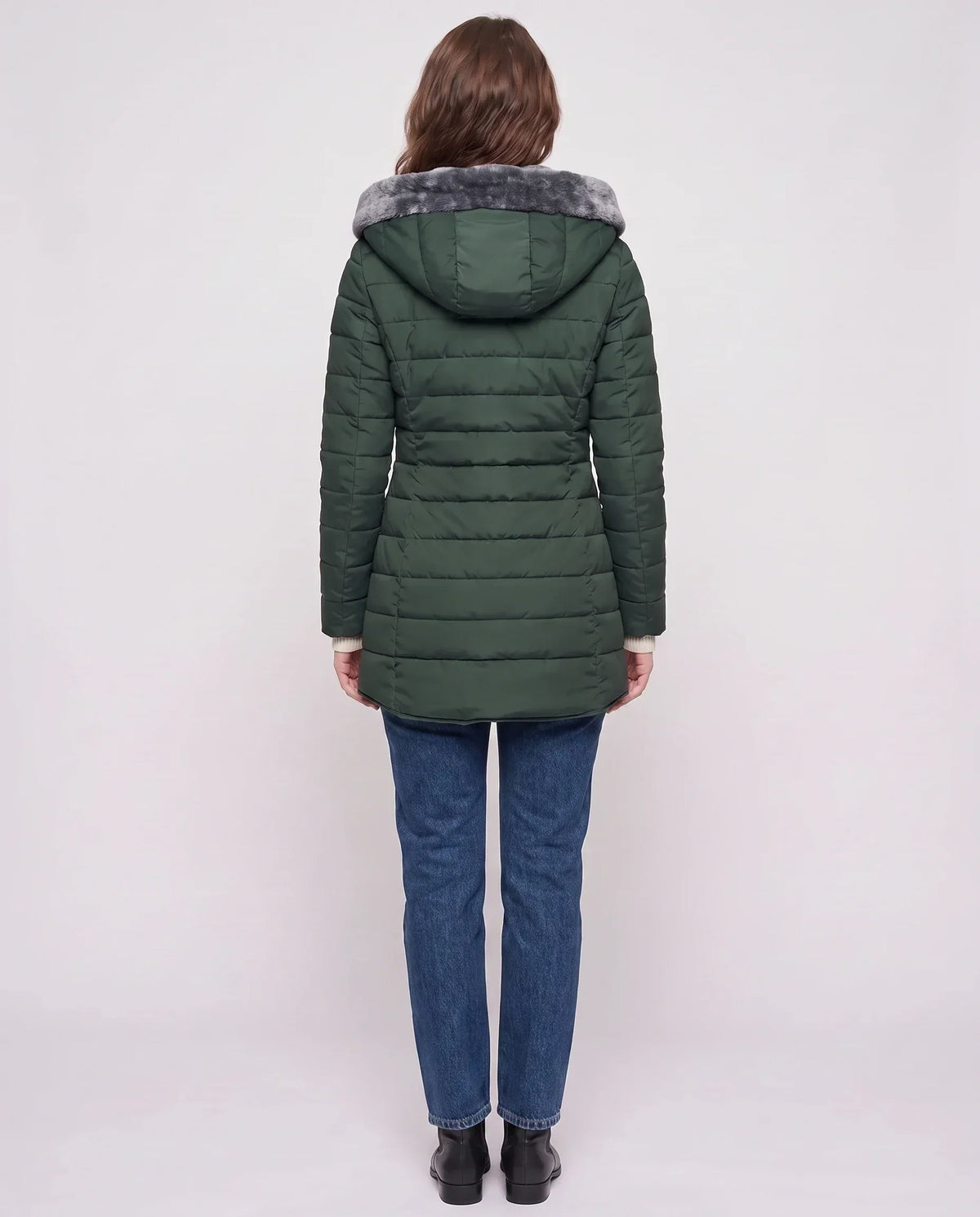 Mid-Length Fleece-Lined Puffer Jacket with Hood