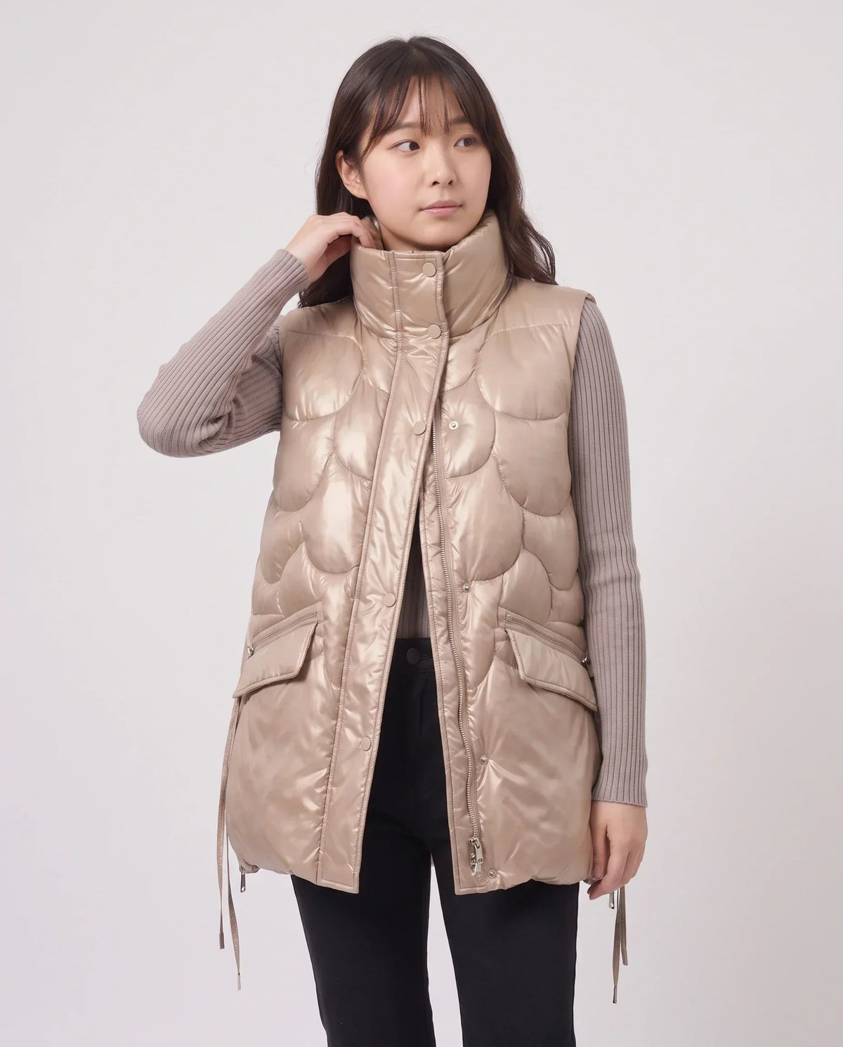 Shiny Puffer Gilet with Funnel Collar
