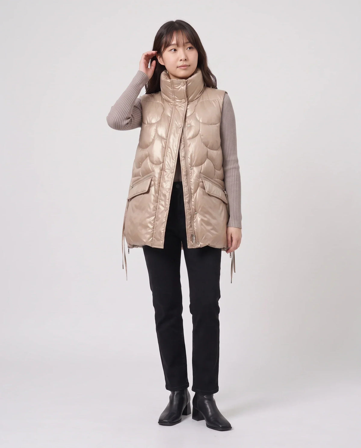 Shiny Puffer Gilet with Funnel Collar