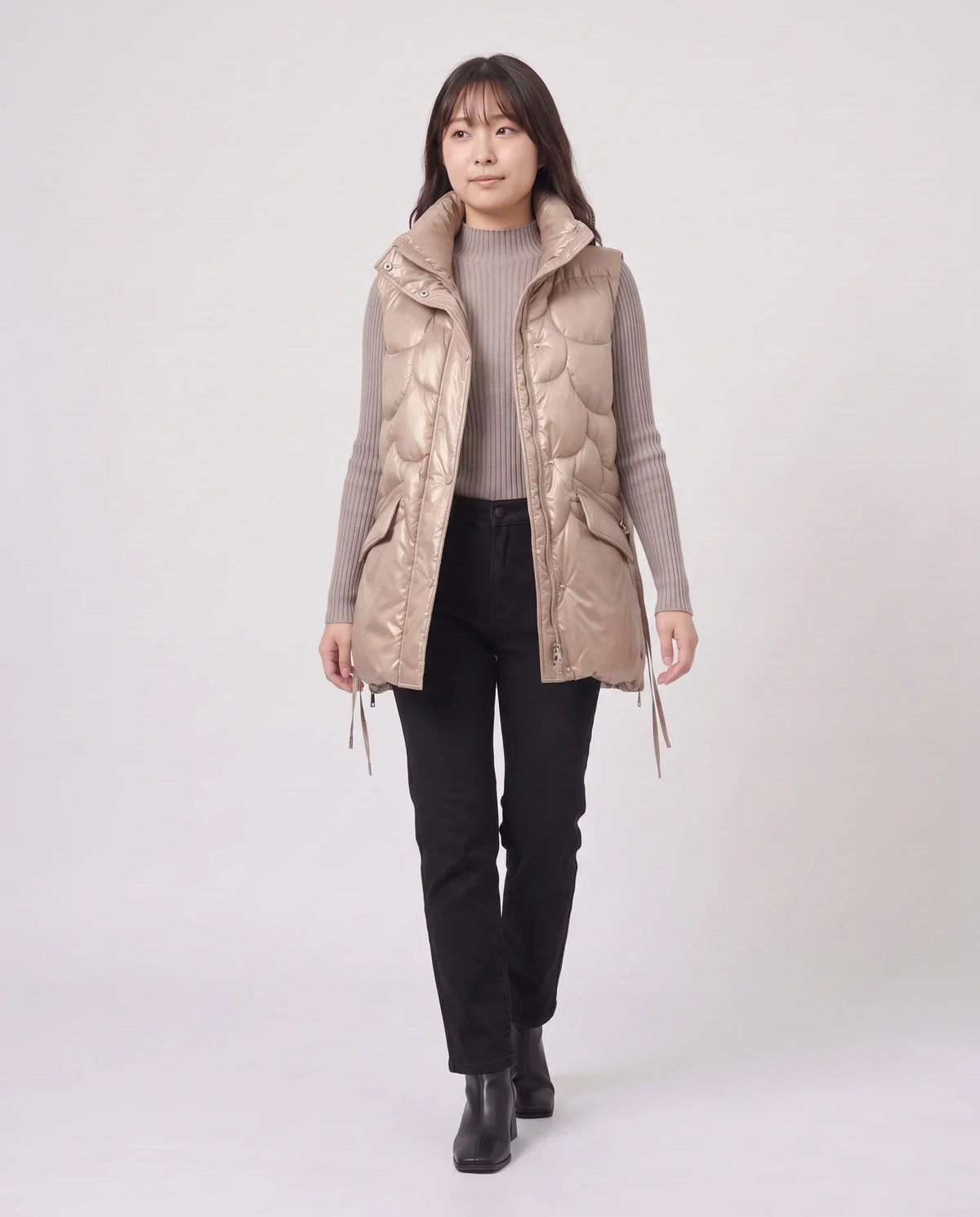 Shiny Puffer Gilet with Funnel Collar