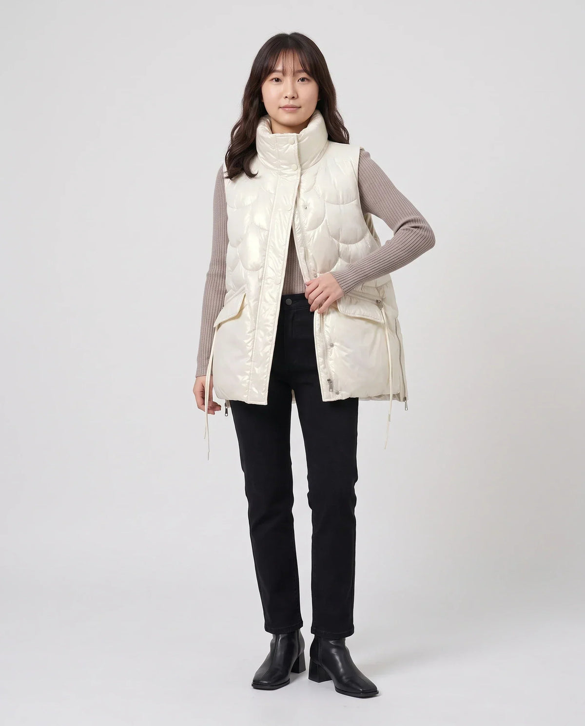 Shiny Puffer Gilet with Funnel Collar