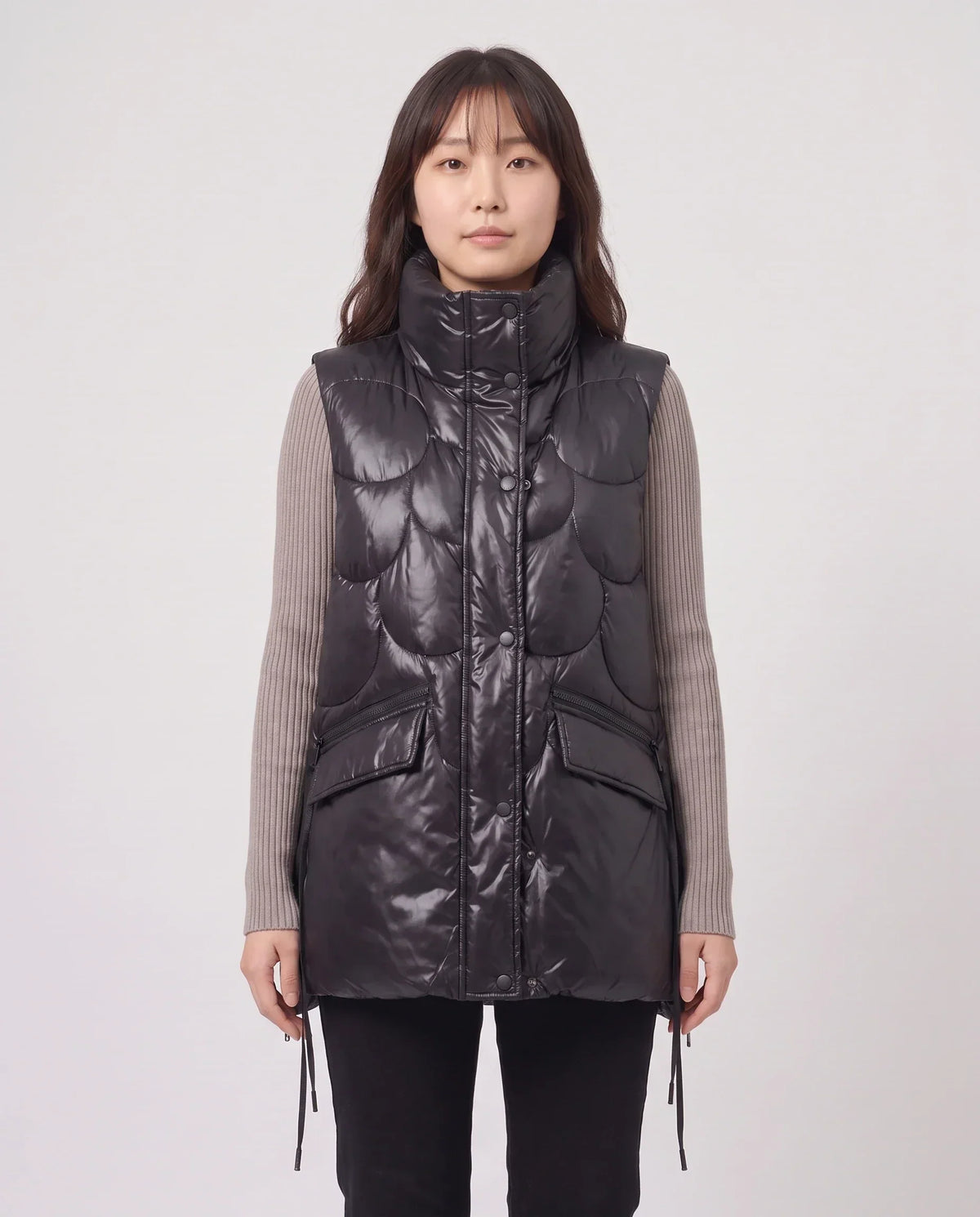 Shiny Puffer Gilet with Funnel Collar