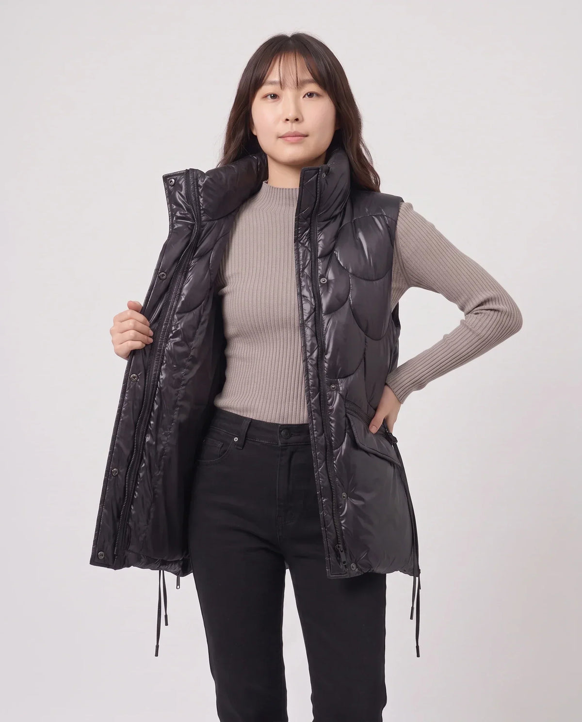 Shiny Puffer Gilet with Funnel Collar