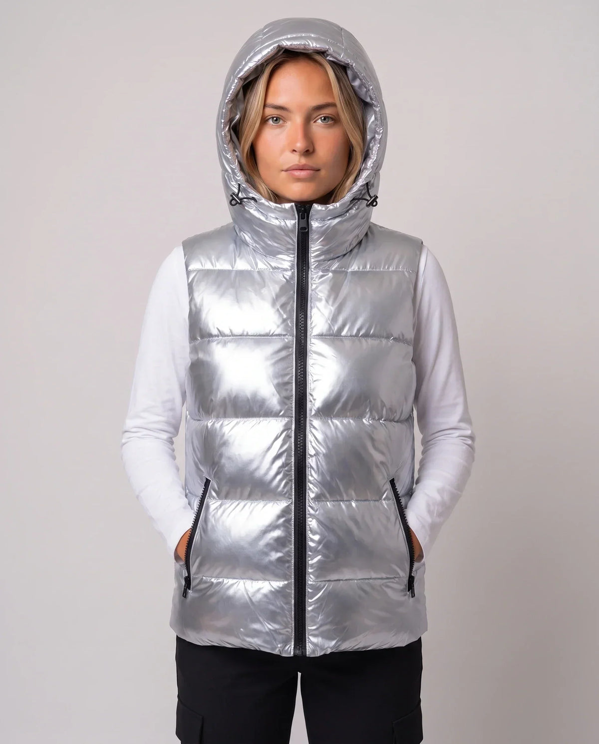 Metallic Hooded Puffer Gilet