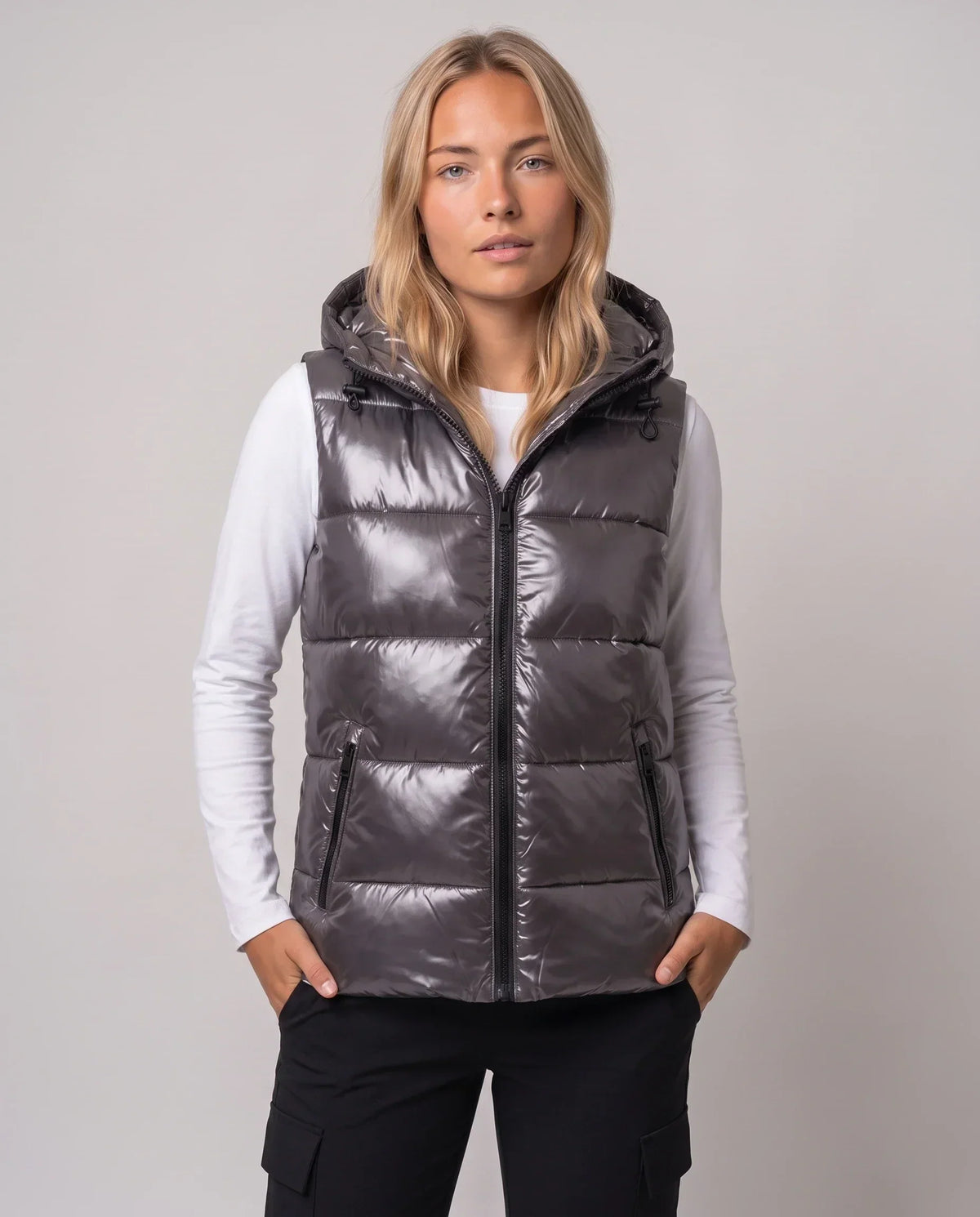 Metallic Hooded Puffer Gilet