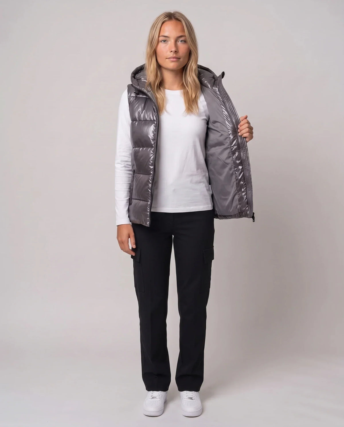 Metallic Hooded Puffer Gilet