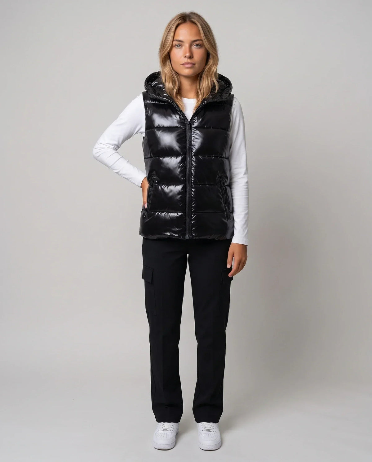 Metallic Hooded Puffer Gilet