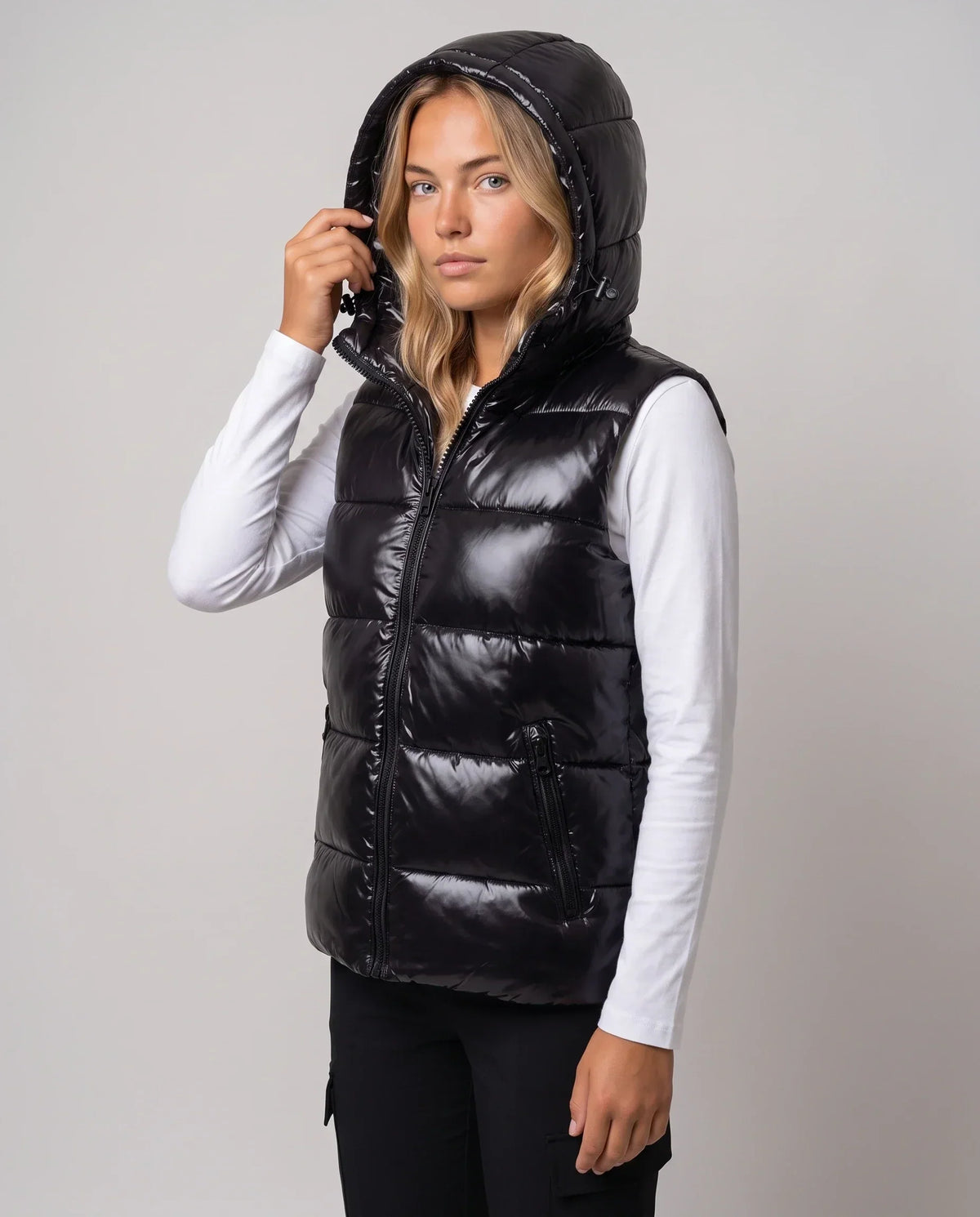 Metallic Hooded Puffer Gilet
