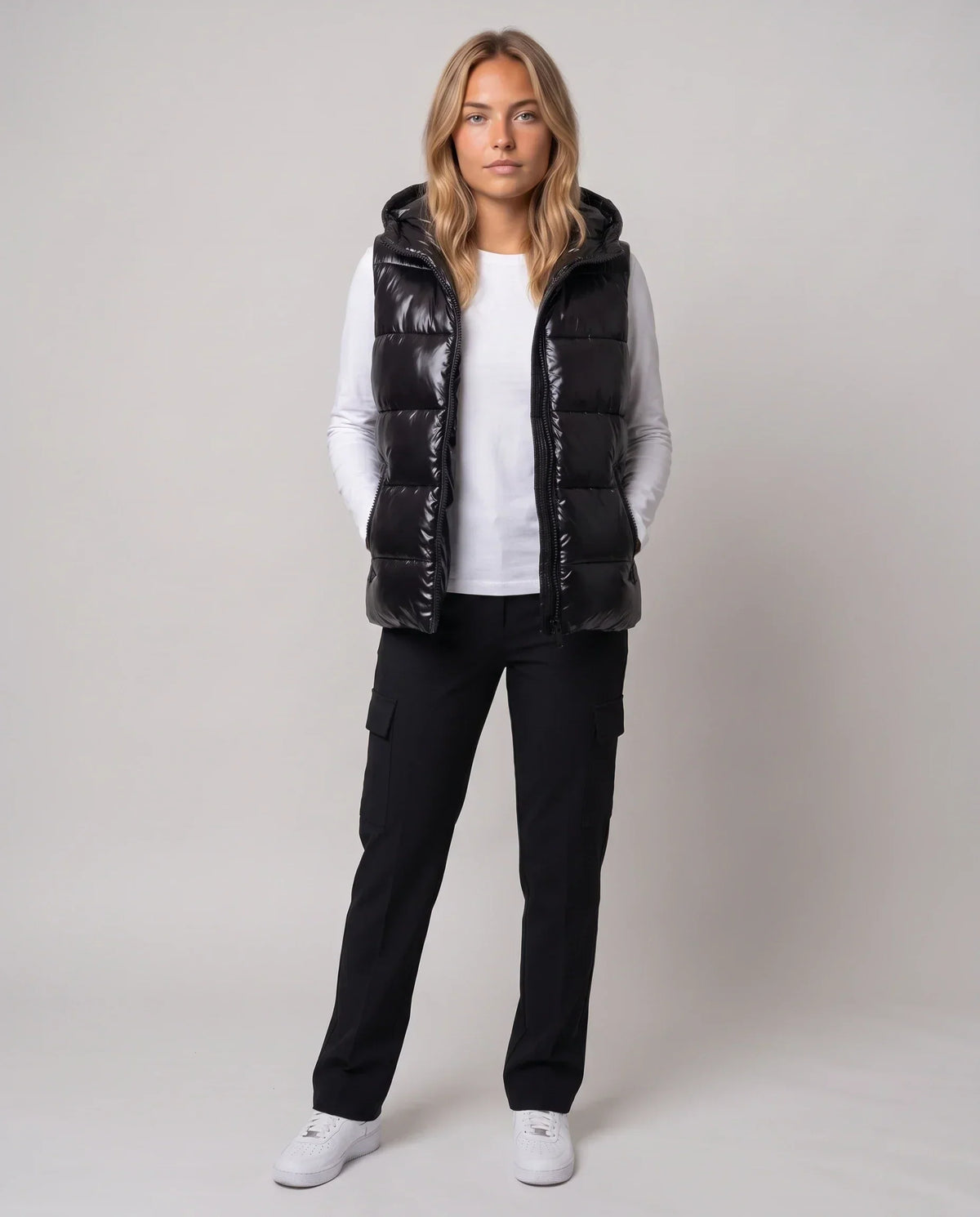 Metallic Hooded Puffer Gilet