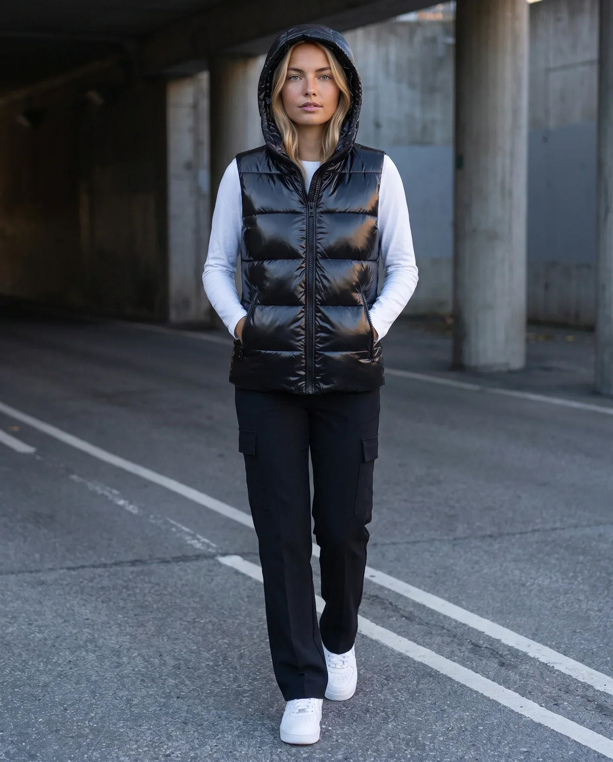 Metallic Hooded Puffer Gilet