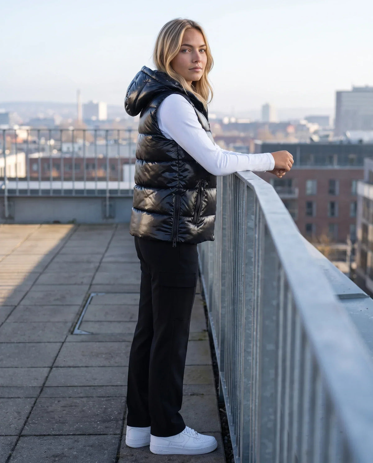 Metallic Hooded Puffer Gilet