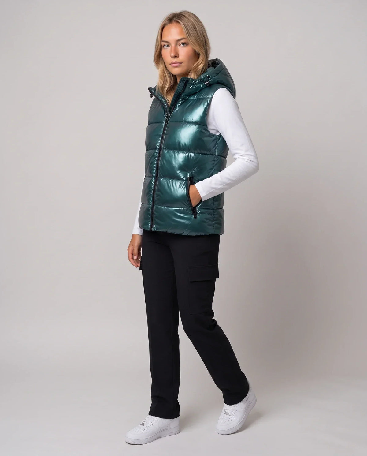 Metallic Hooded Puffer Gilet