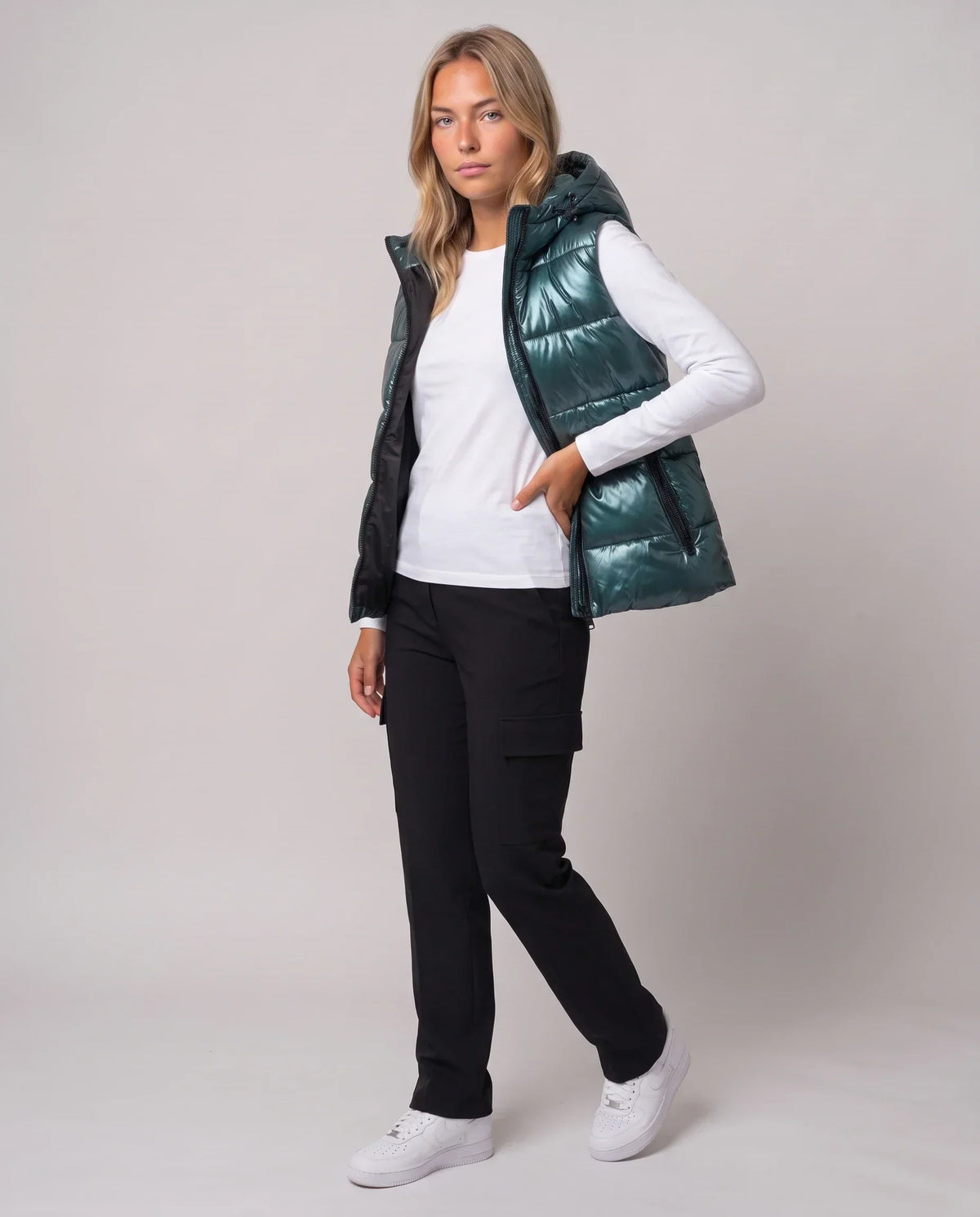 Metallic Hooded Puffer Gilet