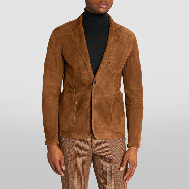 Douglas - Men's Faux Suede Notch Lapel Blazer with Pockets