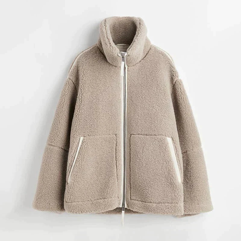 Women's Oversized Borg Fleece Jacket | Funnel Neck