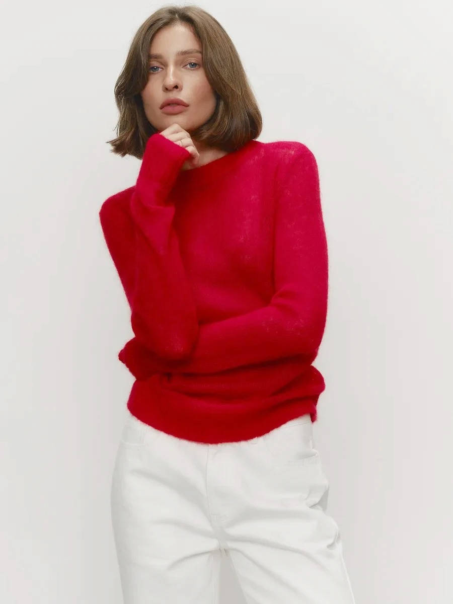 Women's Mohair Knit Jumper | Soft O-Neck Pullover