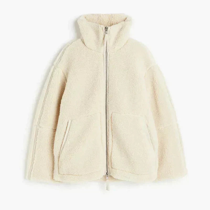 Women's Oversized Borg Fleece Jacket | Funnel Neck