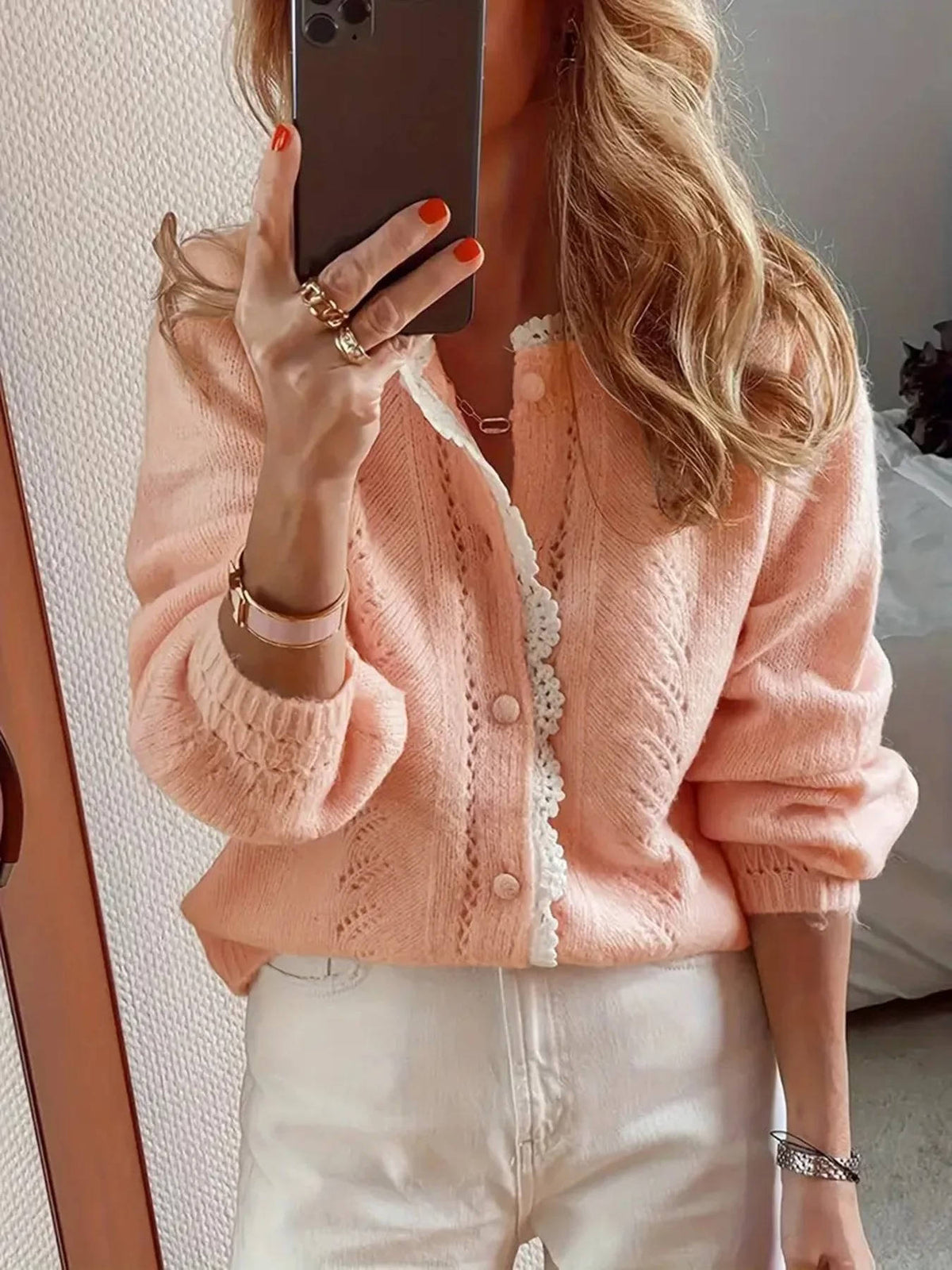 Women's Short Sleeve Crochet Cardigan