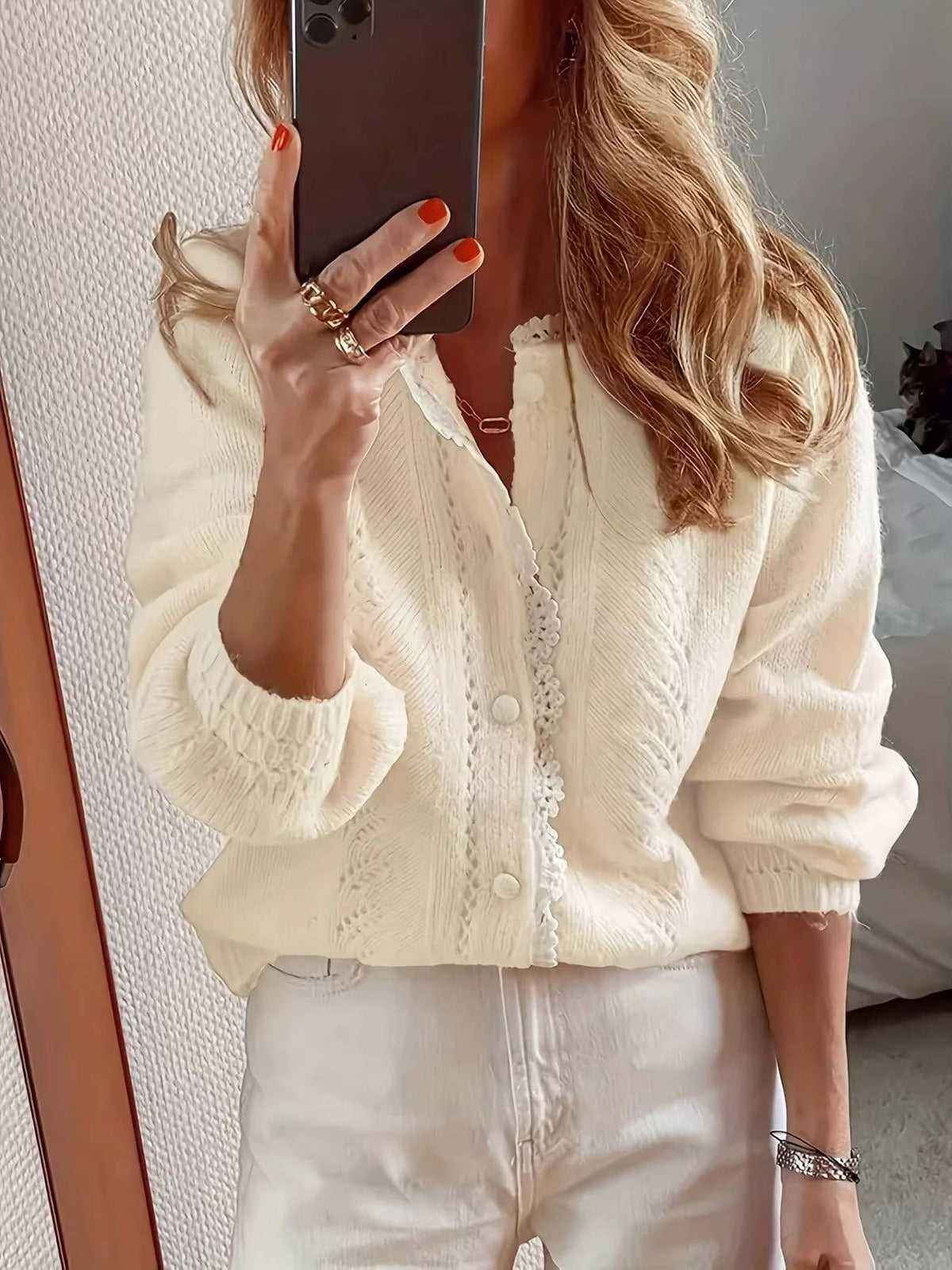 Women's Short Sleeve Crochet Cardigan