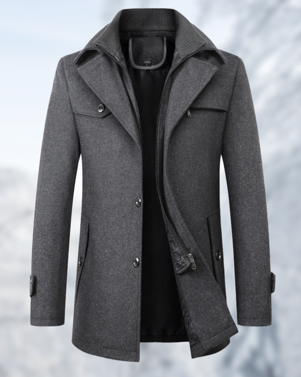 Dominik | Men's Insulated Wool Coat with Double Collar